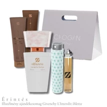Érintés illatélmény ajándékcsomag női Chogan Olfazeta 121 Givenchy L’Interdit ihlette parfümmel, testápolóval és zsebparfüm tokkal